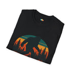 Cryptid Hunter T-Shirt - Funny Bigfoot Sasquatch Forest Search Vintage Retro Sunset Outdoor Adventure Tee