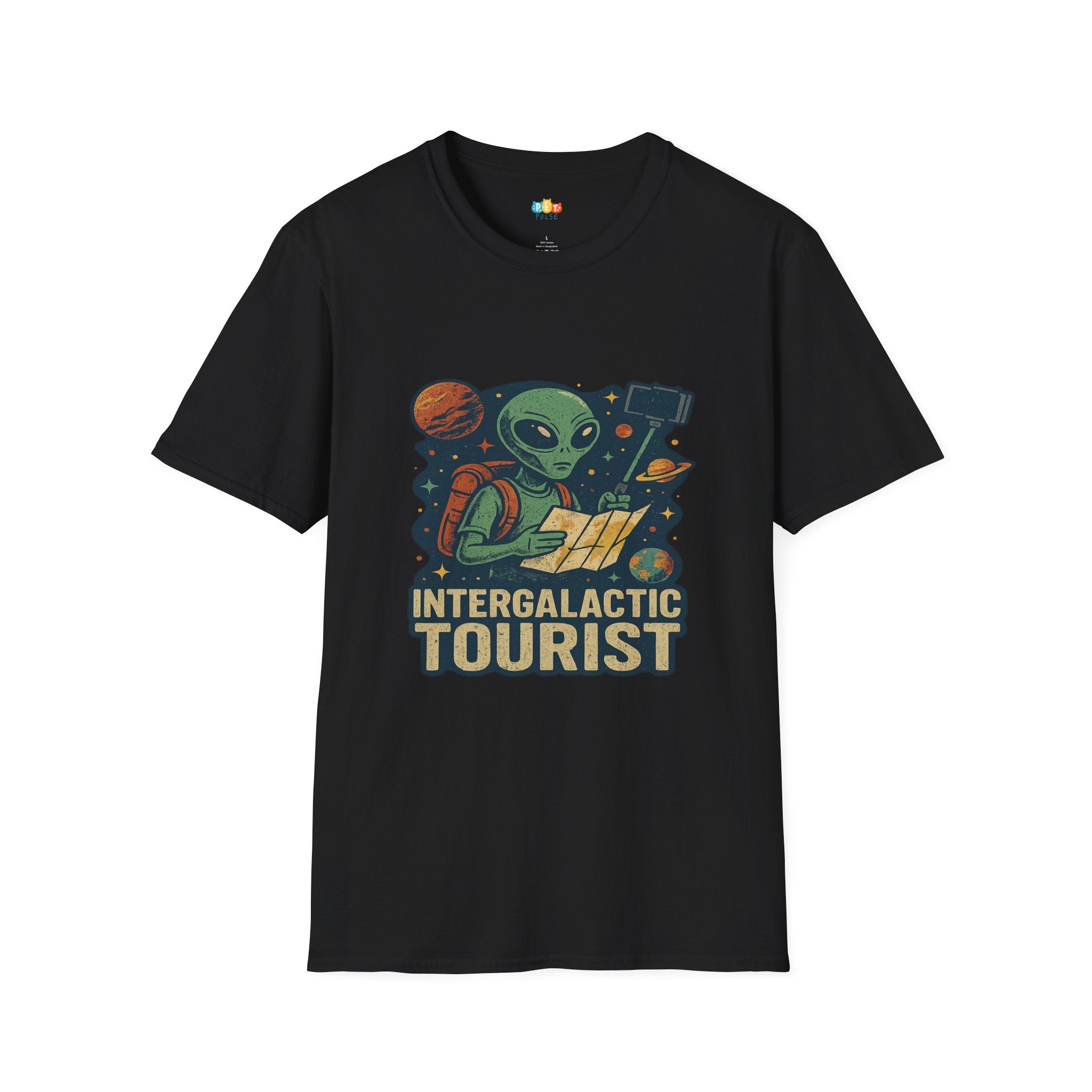 Intergalactic Tourist Alien Space Travel T-Shirt - Funny UFO Backpacker Galaxy Vacation Extraterrestrial Adventure Tee