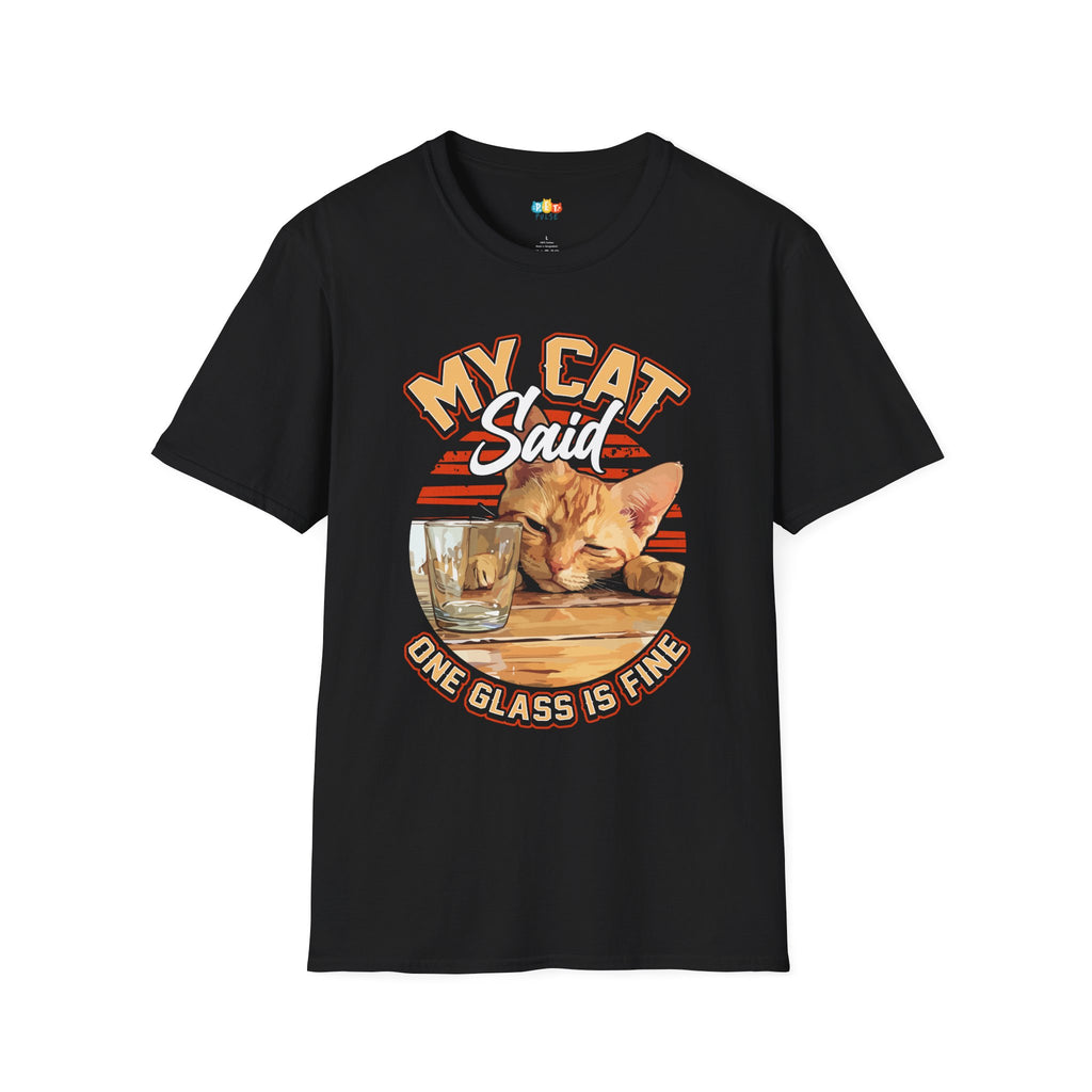 My Cat One Glass Is Fine T-Shirt - Funny Wine Lover Cat Mom Drinking Humor Wine Glass Cat Graphic Tee