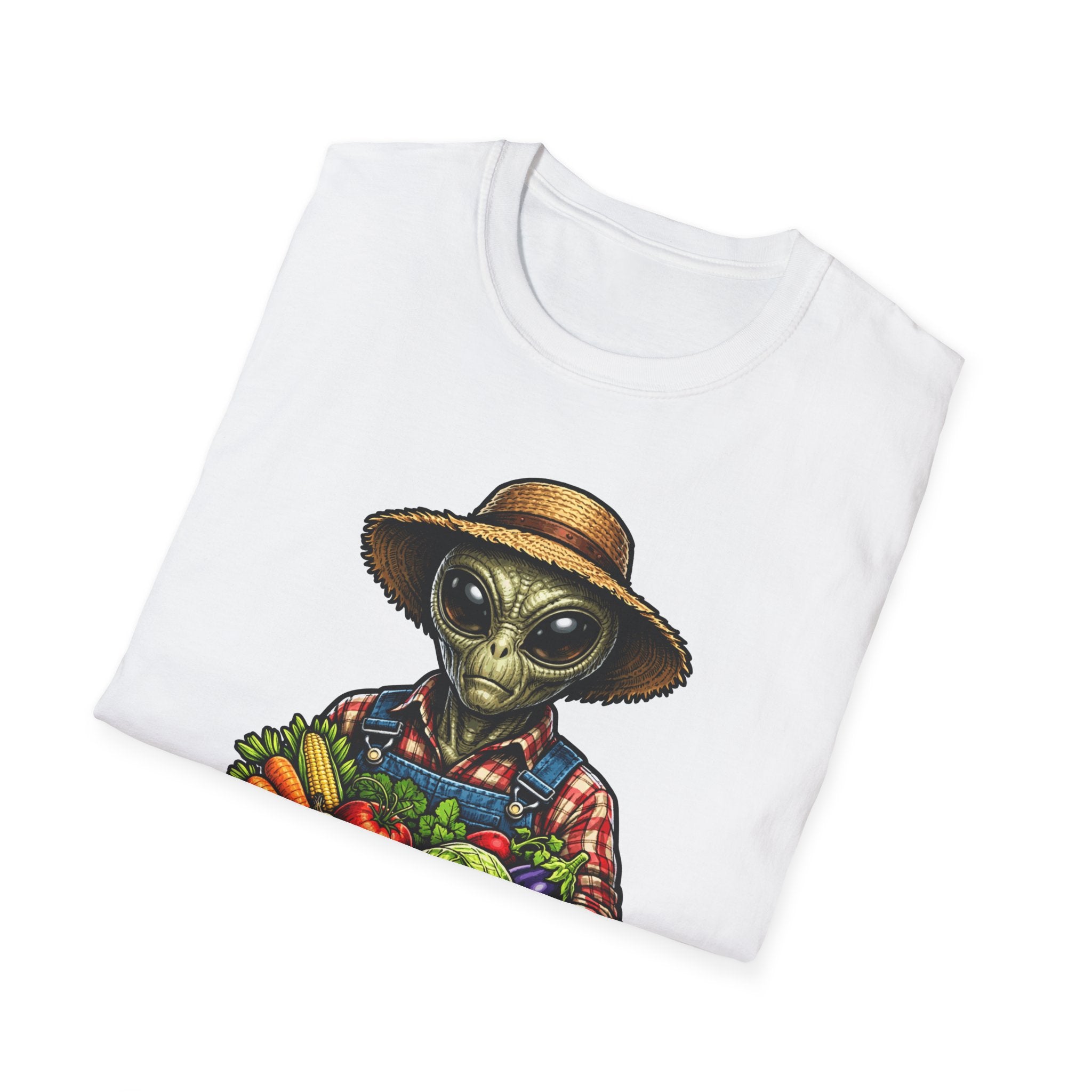 Fresh Space Veggies Funny Alien Farmer T-Shirt | Cosmic Encounters Collection by PetPulse