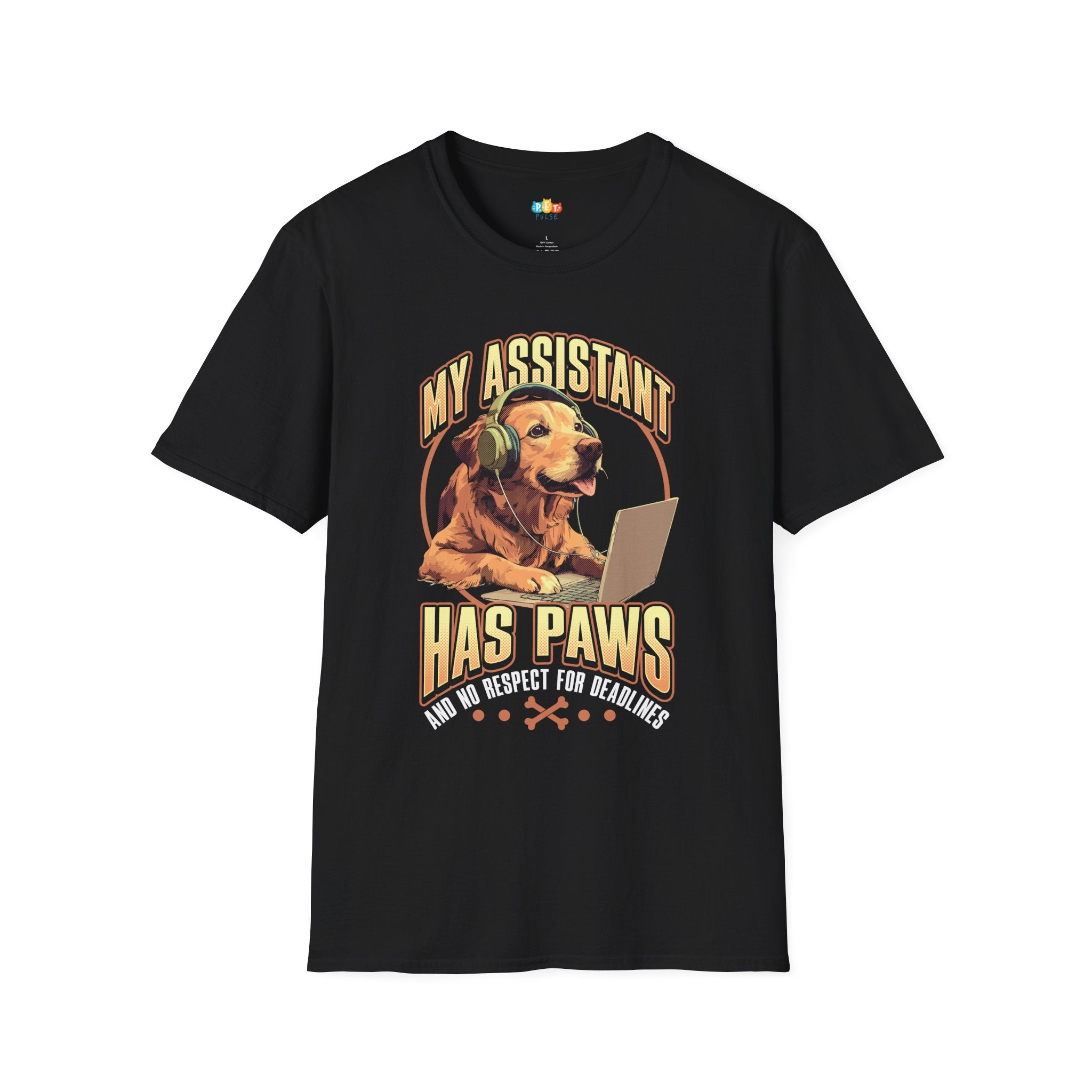 My Assistant Has Paws And No Respect For Deadlines T-Shirt - Funny Pet Parent Work From Home Gift Humor Tee
