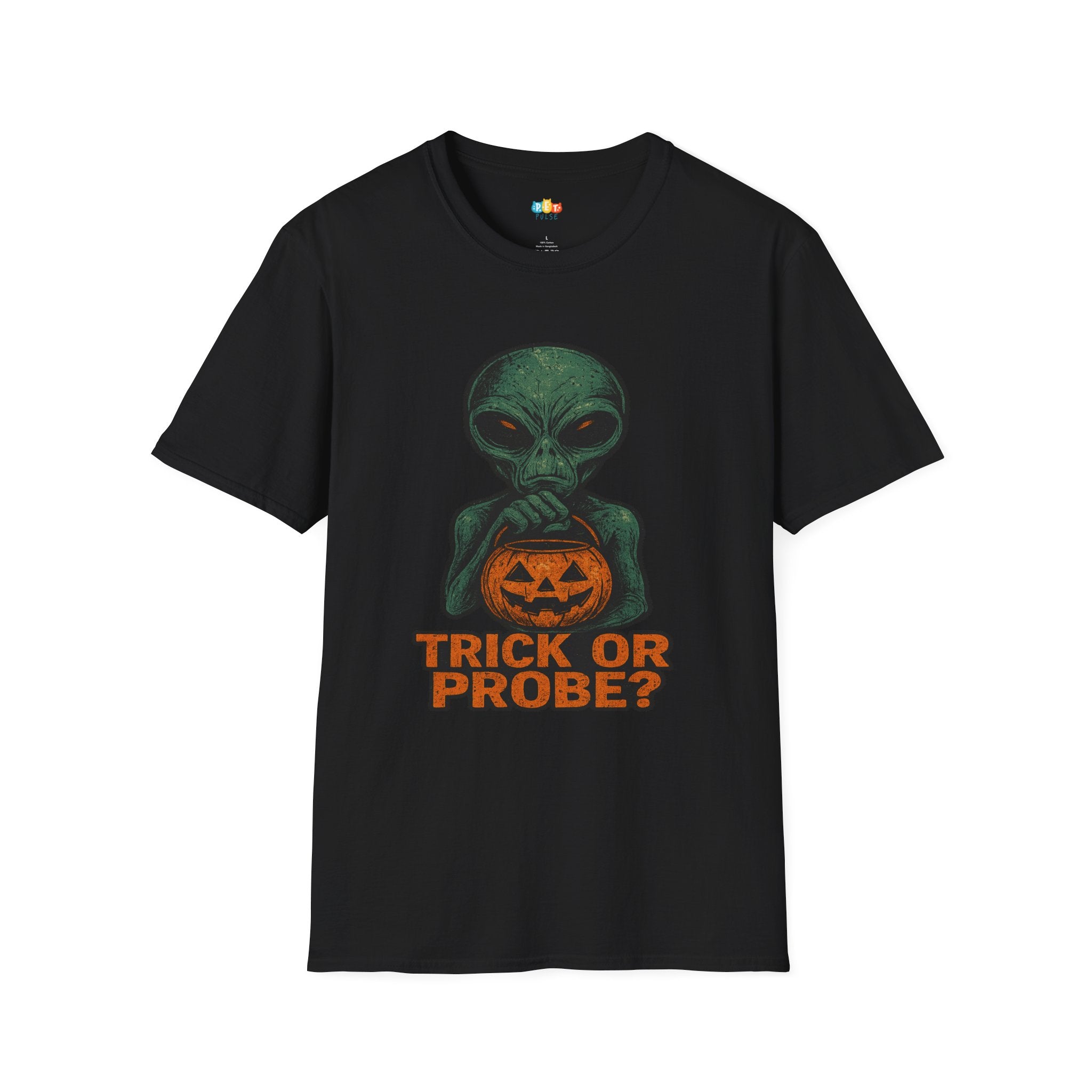 Trick Or Probe Alien Halloween T-Shirt - Funny UFO Sci-Fi Halloween Trick or Treat Space Tee