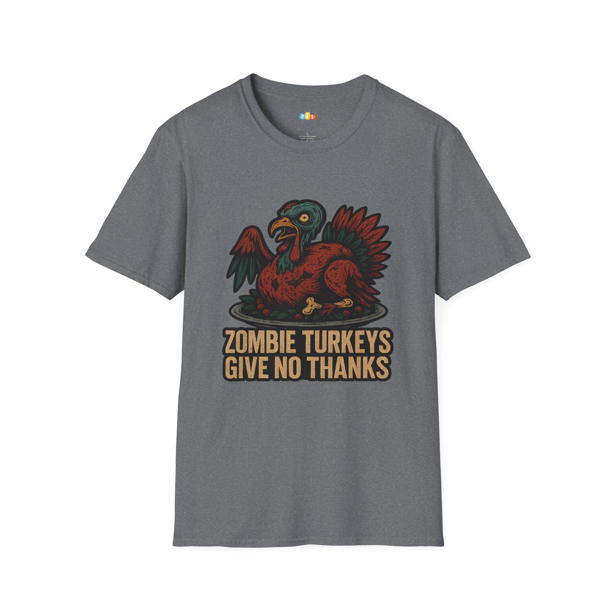 Zombie Turkeys Give No Thanks T-Shirt - Funny Thanksgiving Horror Halloween Undead Bird Graphic Tee