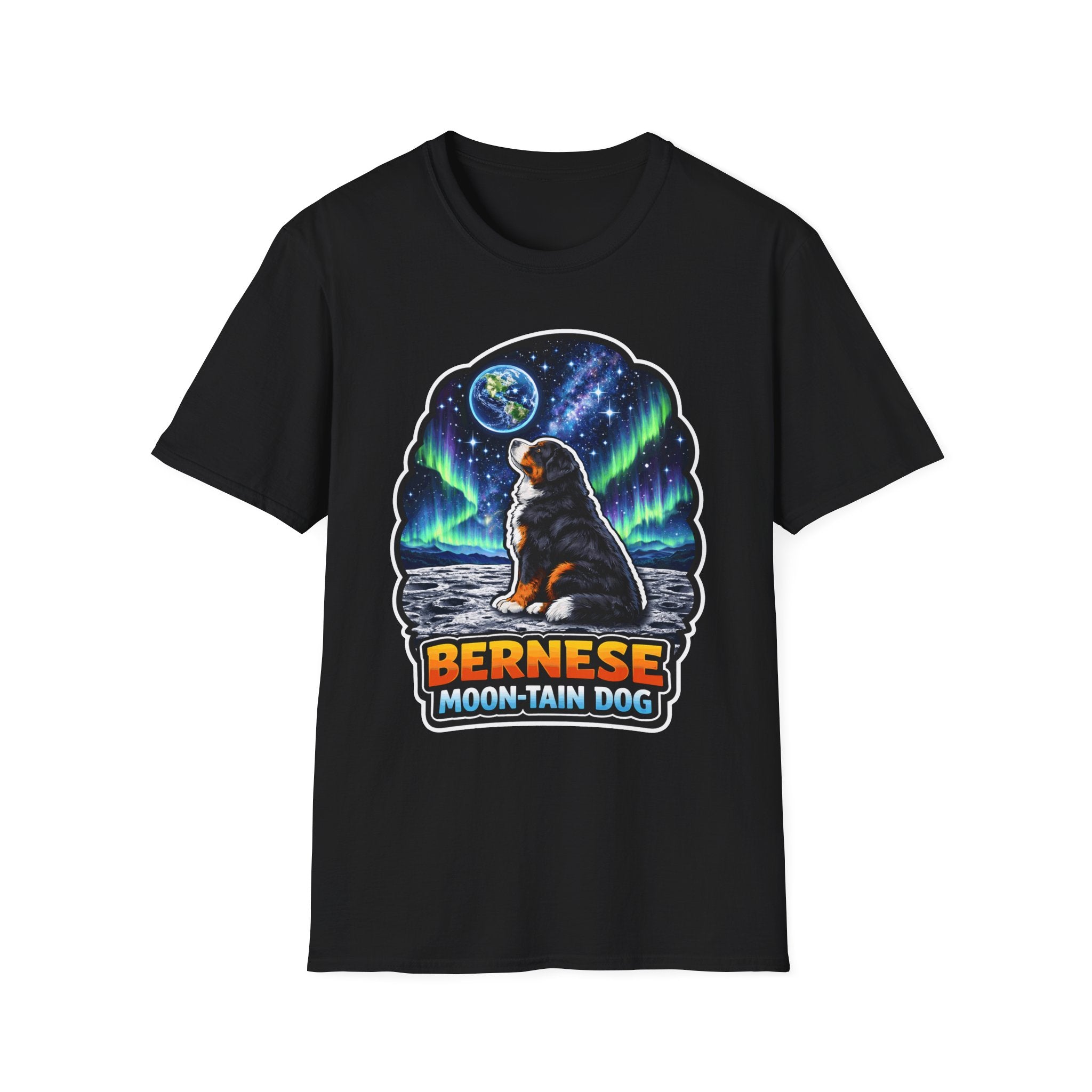 Bernese Moon-tain Dog Funny Bernese Mountain Dog on the Moon T-Shirt | Cosmic Encounters Collection by PetPulse