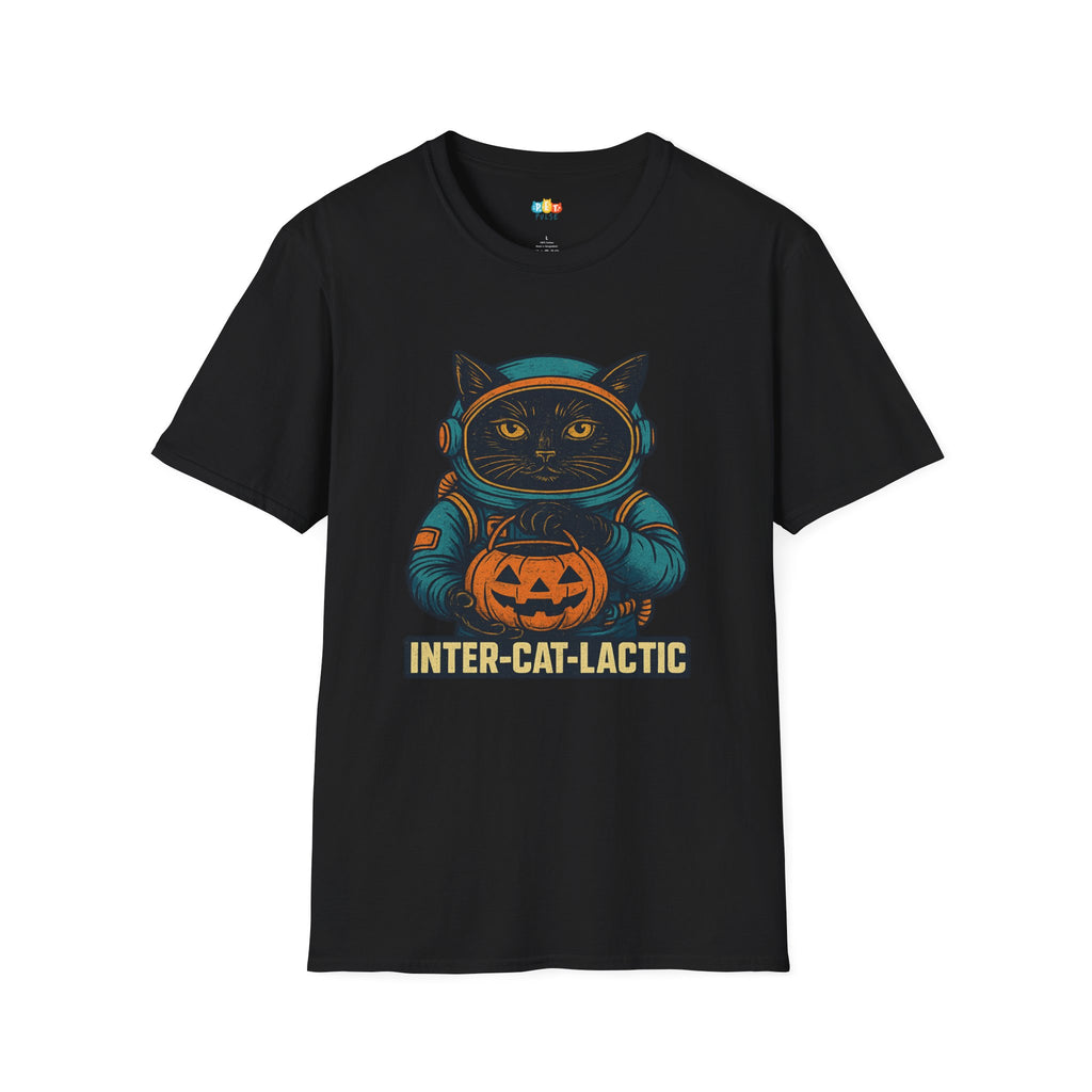 Inter-Cat-Lactic Halloween T-Shirt - Space Cat Astronaut Horror Gothic Spooky Fall Cosmic Graphic Tee