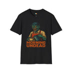 Morning Undead Halloween T-Shirt - Zombie Barista Coffee Horror Comedy Gothic Spooky Fall Graphic Tee