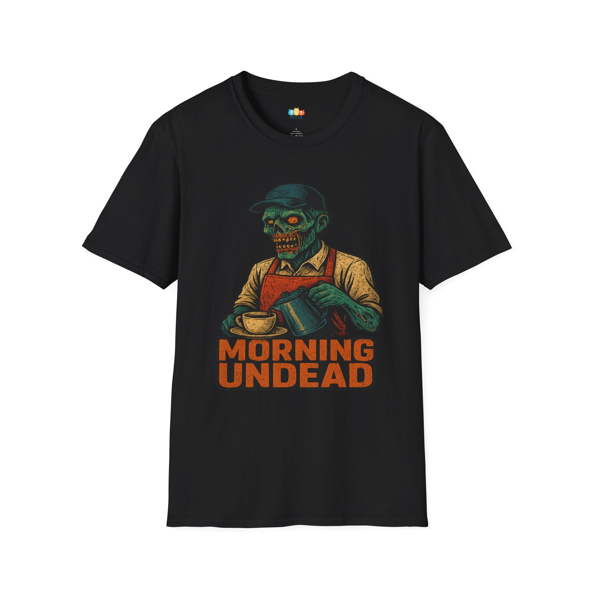 Morning Undead Halloween T-Shirt - Zombie Barista Coffee Horror Comedy Gothic Spooky Fall Graphic Tee