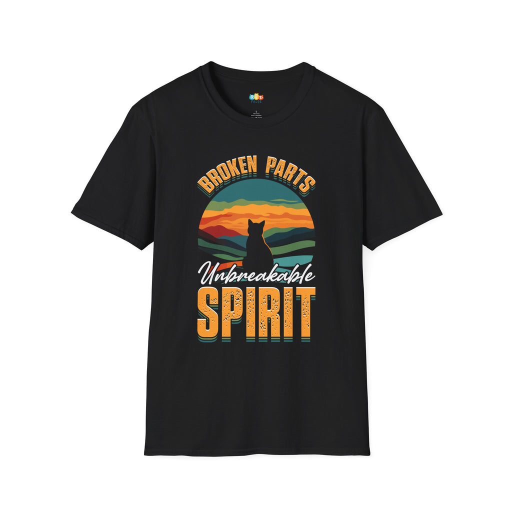 Broken Parts Wild Spirit Cat T-Shirt - Vintage Sunset Mountain Adventure Feline Lover Graphic Tee