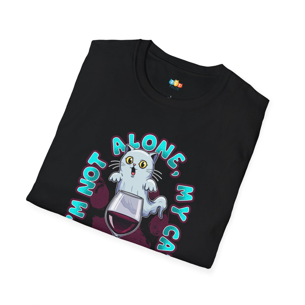 I Love You Drinks With Me In Spirit T-Shirt - Funny Ghost Cat Wine Lover Memorial Pet Wine Time Graphic Tee