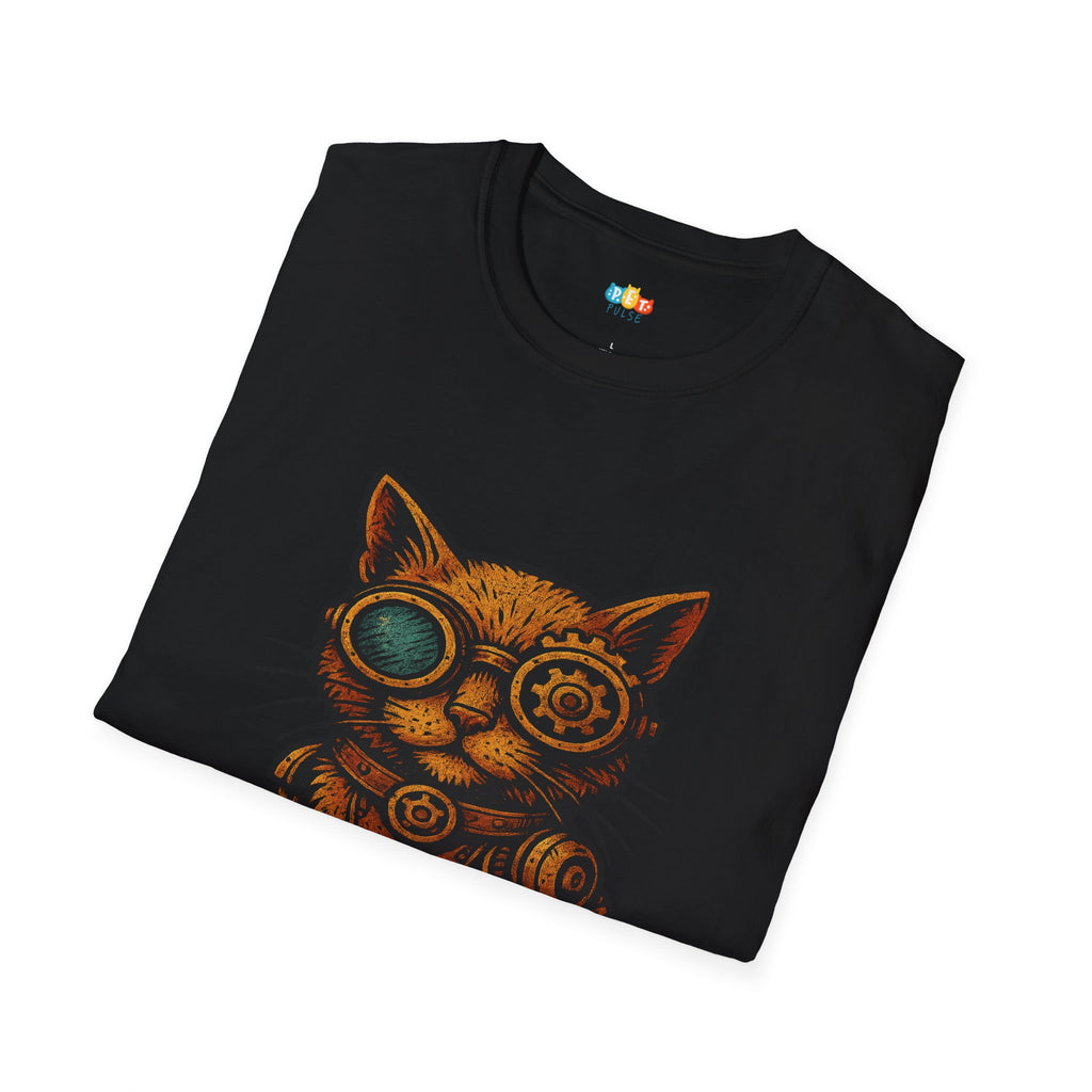 Steampunk Cat T-Shirt - Funny Mechanical Feline Victorian Gears Goggles Engineer Cyberpunk Graphic Tee