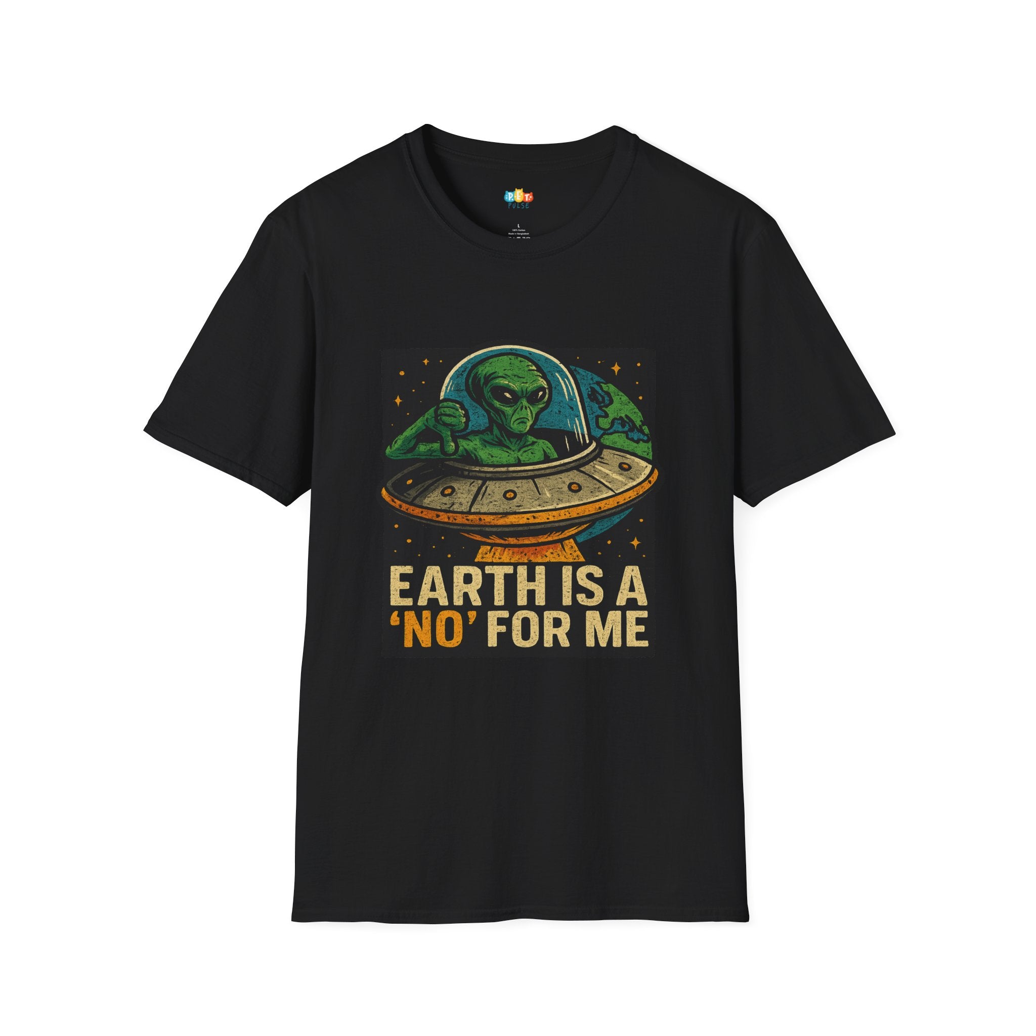 Earth Is A No For Me Alien UFO T-Shirt - Funny Space Travel Rejection Extraterrestrial Thumbs Down Tee