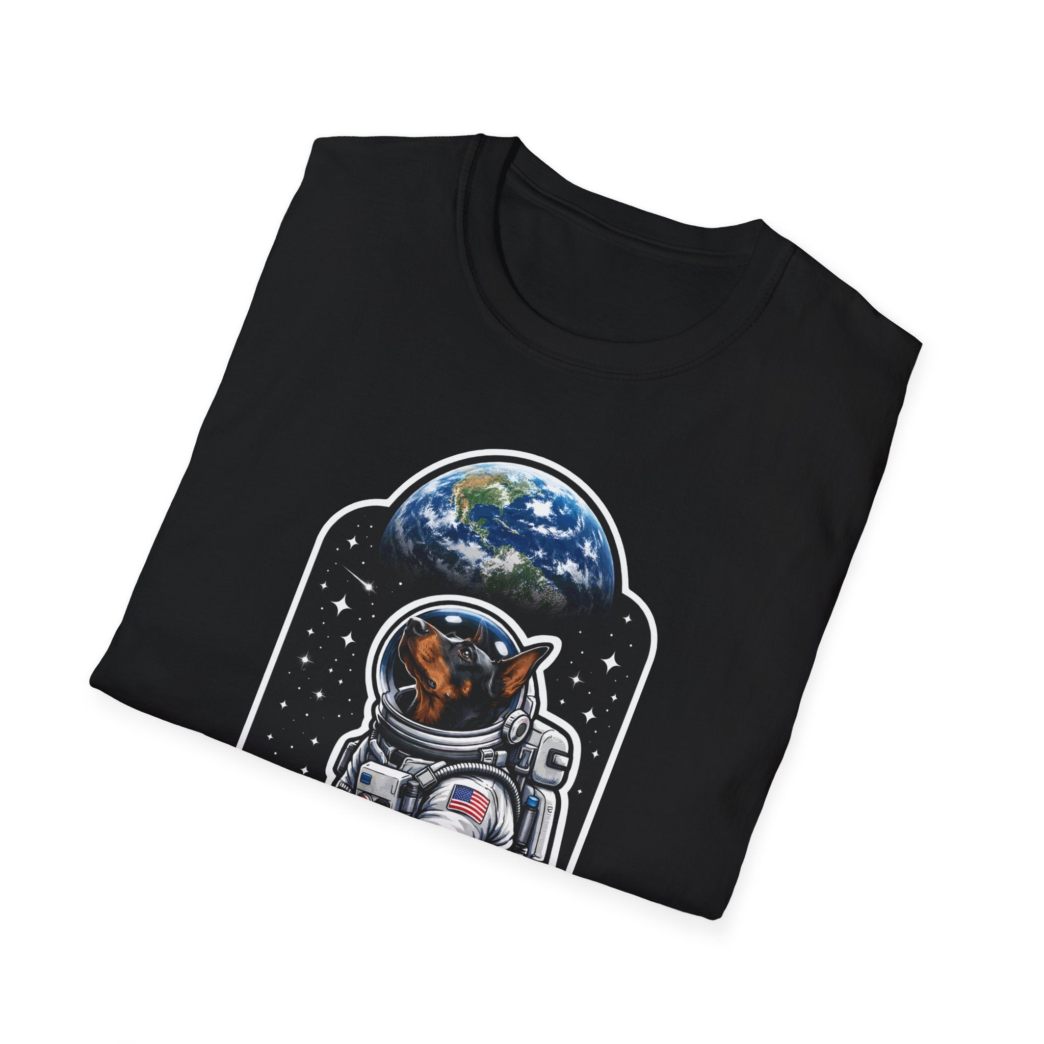 Dober-Moon Funny Doberman Pinscher on the Moon T-Shirt | Cosmic Encounters Collection by PetPulse