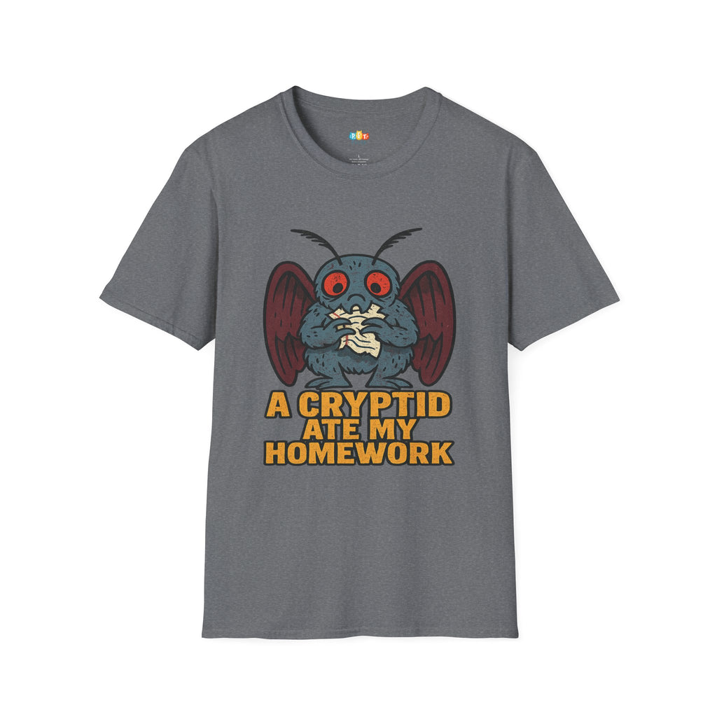A Cryptid Ate My Homework T-Shirt - Funny Mothman Student School Excuse Legendary Creature Tee
