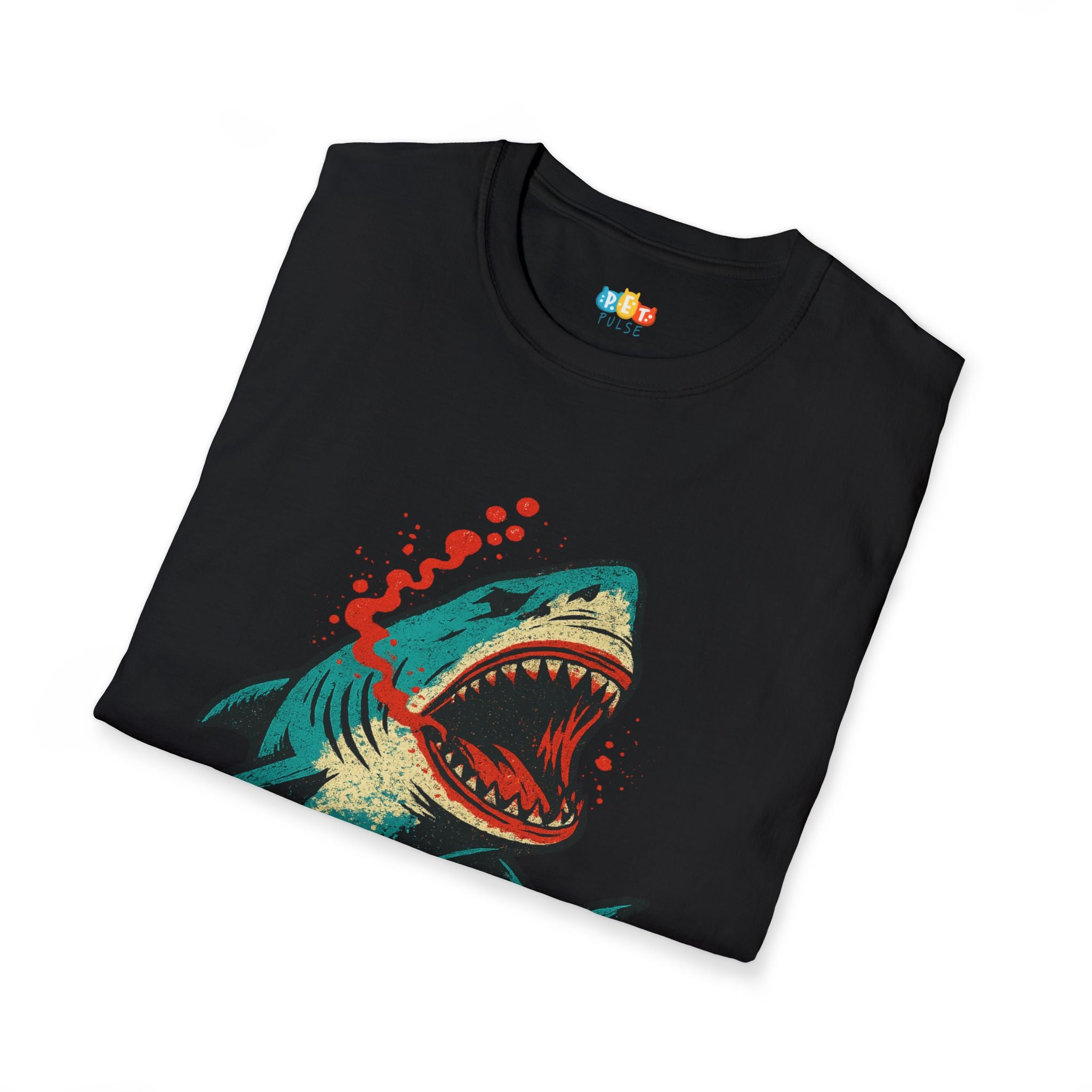 "Ready To Pull You Under" Vintage Shark Attack T-Shirt - Retro Blood Splash Warning Tee