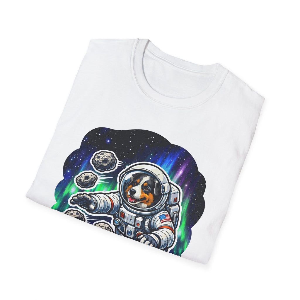 Herding Asteroids Now Funny Astronaut Australian Shepherd T-Shirt | Cosmic Encounters Collection by PetPulse