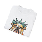 Stubborn for Sovereignty Funny English Bulldog Statue of Liberty T-Shirt | Lady Liberty Pups Collection by PetPulse