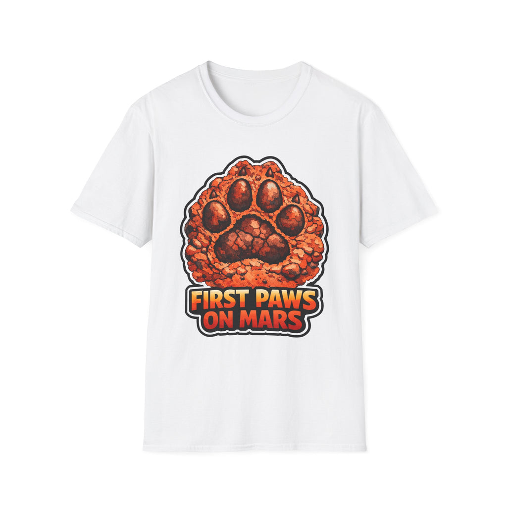First Paws on Mars Funny Space Dog Paw Print T-Shirt | Cosmic Encounters Collection by PetPulse