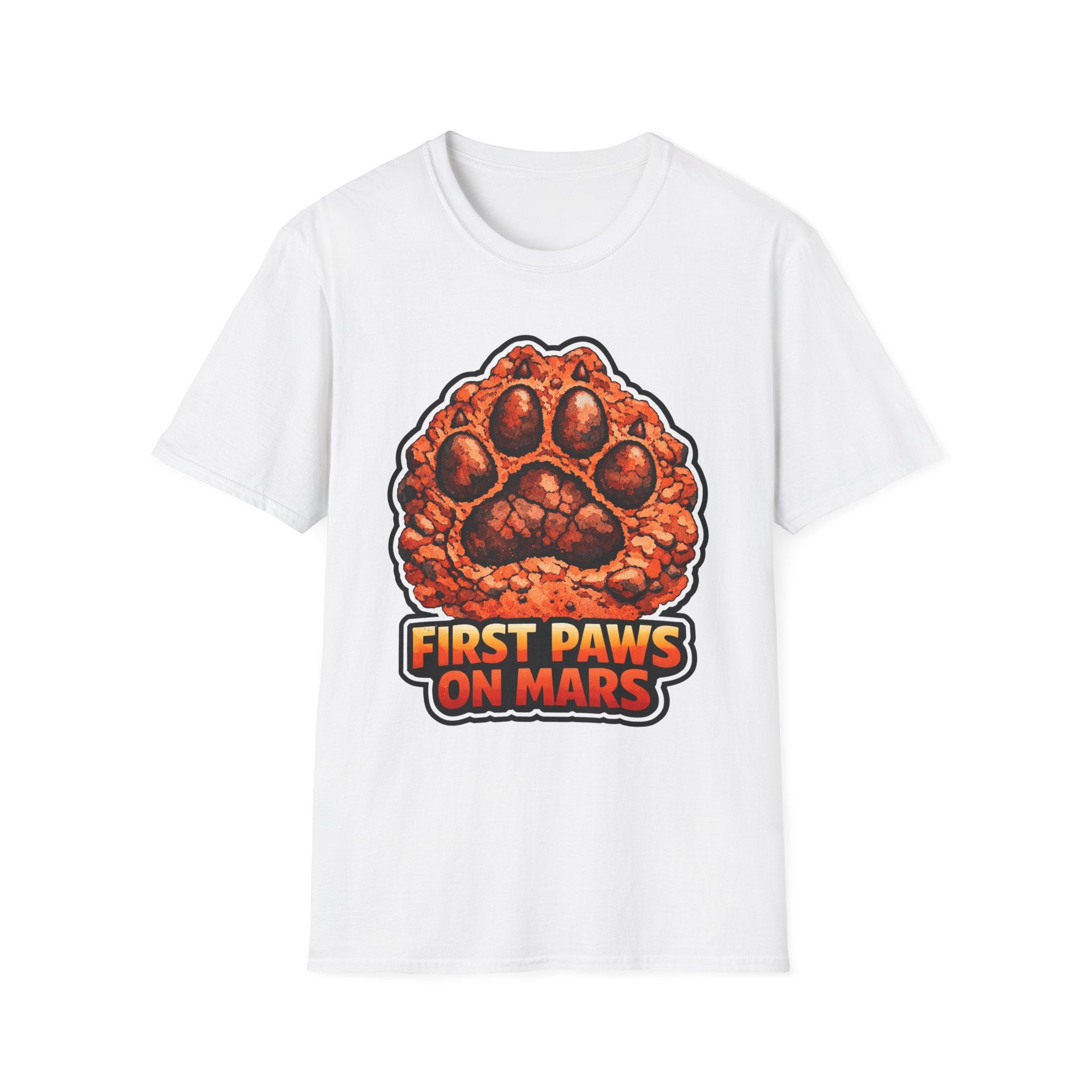 First Paws on Mars Funny Space Dog Paw Print T-Shirt | Cosmic Encounters Collection by PetPulse