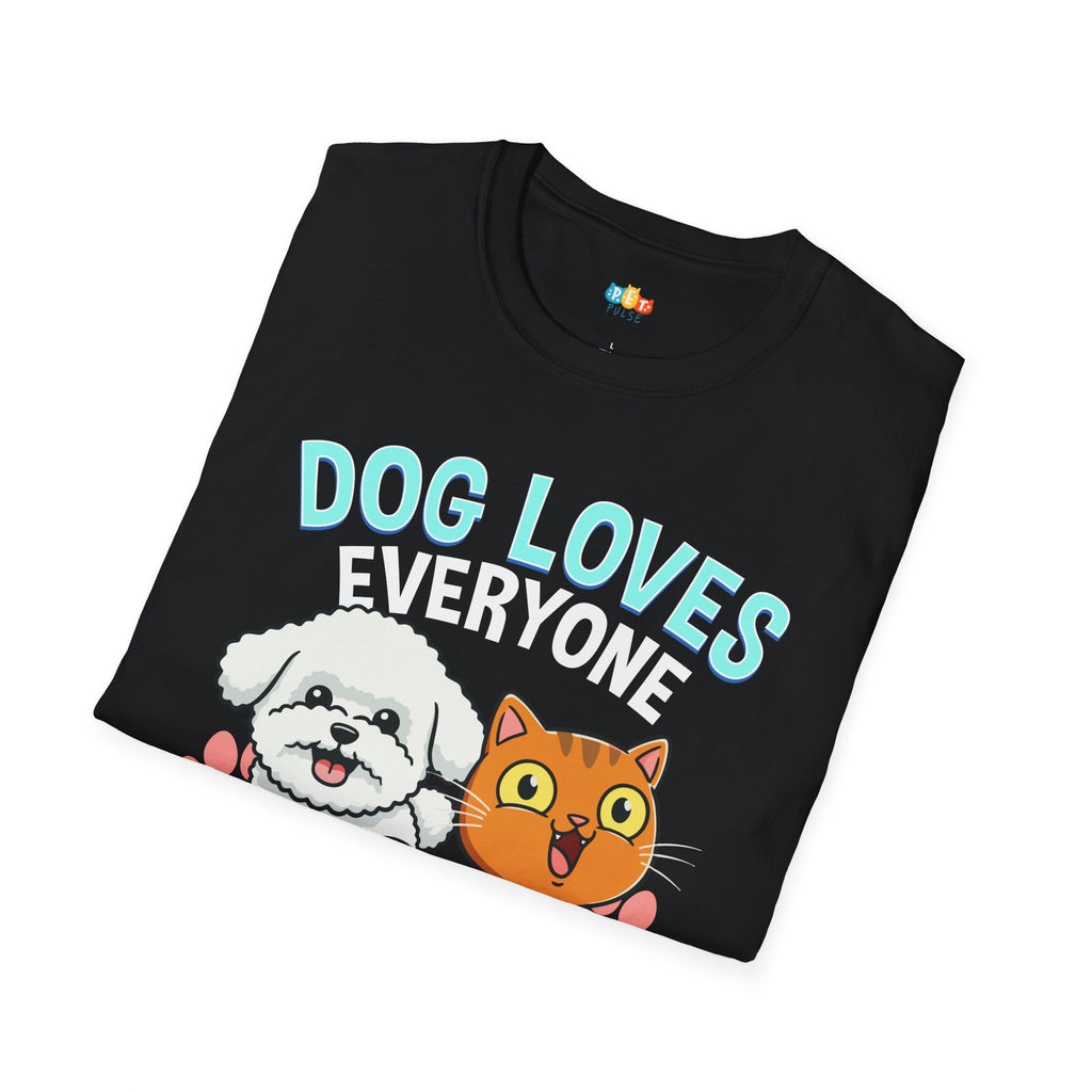 Dog Loves Cat Tolerates T-Shirt - Funny Multi Pet Owner Cat Dog Personality Difference Humor Tee