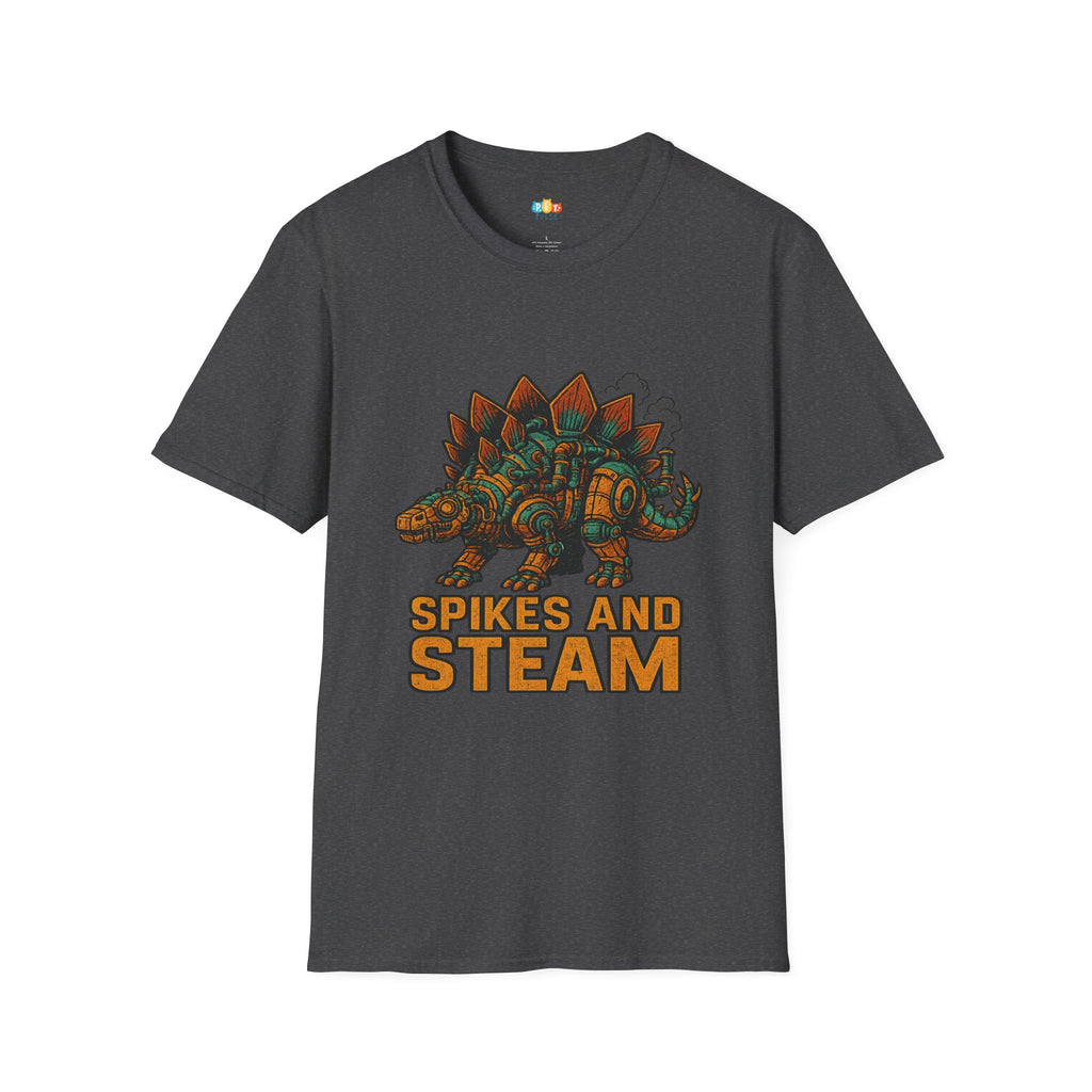Spikes and Steam Steampunk Stegosaurus T-Shirt - Funny Mechanical Dinosaur Victorian Industrial Graphic Tee