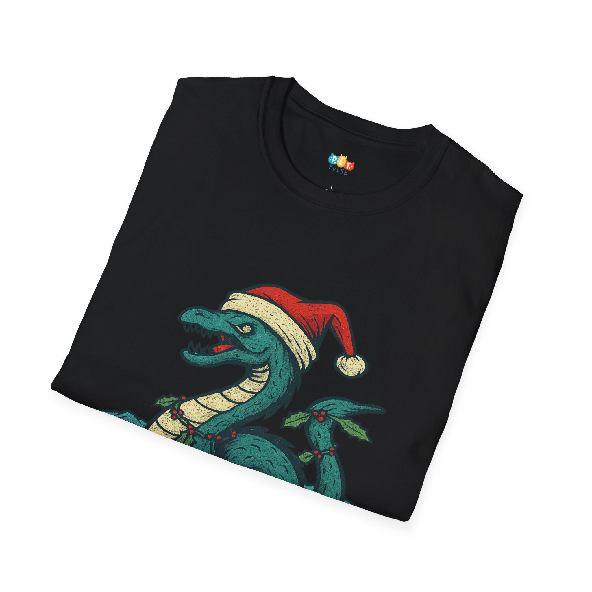 Naughty Or Nessie Christmas T-Shirt - Funny Holiday Loch Ness Monster Santa Hat Cryptid Xmas Tee