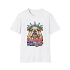 Stubborn for Sovereignty Funny English Bulldog Statue of Liberty T-Shirt | Lady Liberty Pups Collection by PetPulse