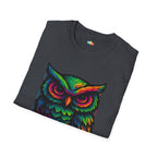 Late Night Artist Owl T-Shirt - Funny Rainbow Paint Splatter Creative Night Owl Graffiti Art Graphic Tee