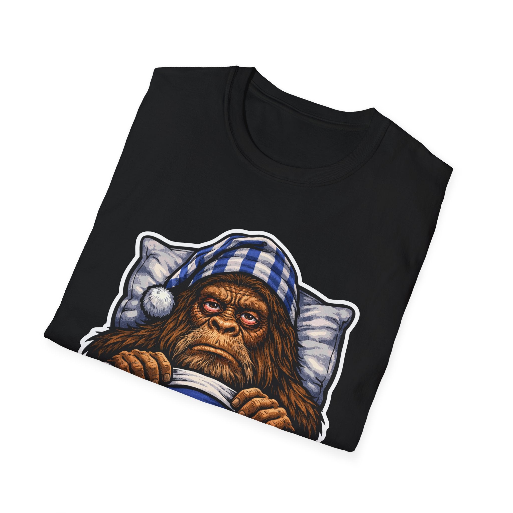 Sleepless Legend Funny Bigfoot Nightcap T-Shirt | Cryptid Companions Collection by PetPulse