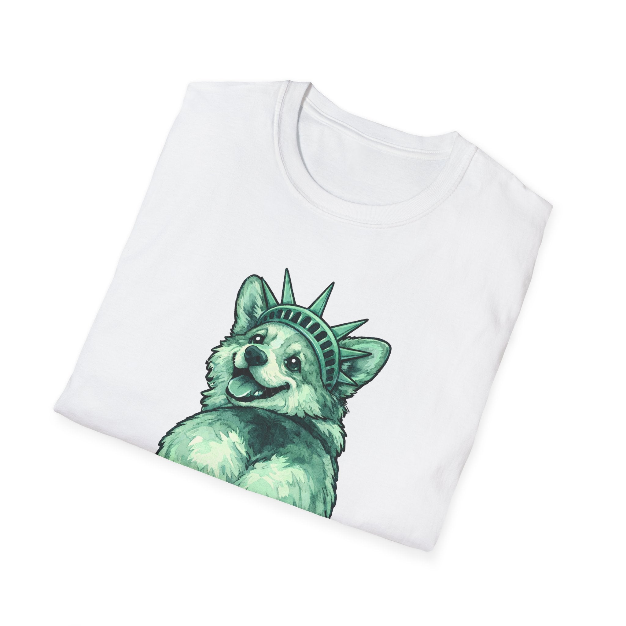 From Sea to Shining Corgi Funny Corgi Butt Statue of Liberty T-Shirt | Lady Liberty Pups Collection by PetPulse