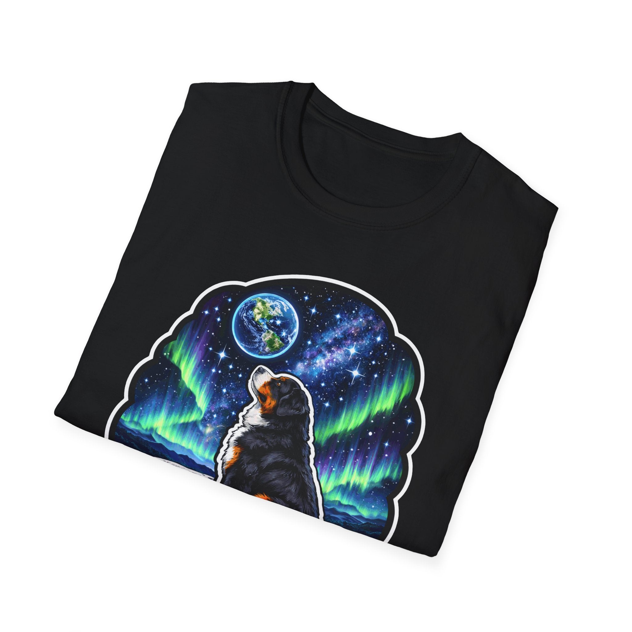 Bernese Moon-tain Dog Funny Bernese Mountain Dog on the Moon T-Shirt | Cosmic Encounters Collection by PetPulse