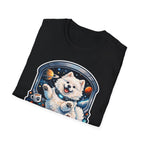 Interplanetary Pupper Funny Samoyed Zero Gravity Space T-Shirt | Cosmic Encounters Collection by PetPulse