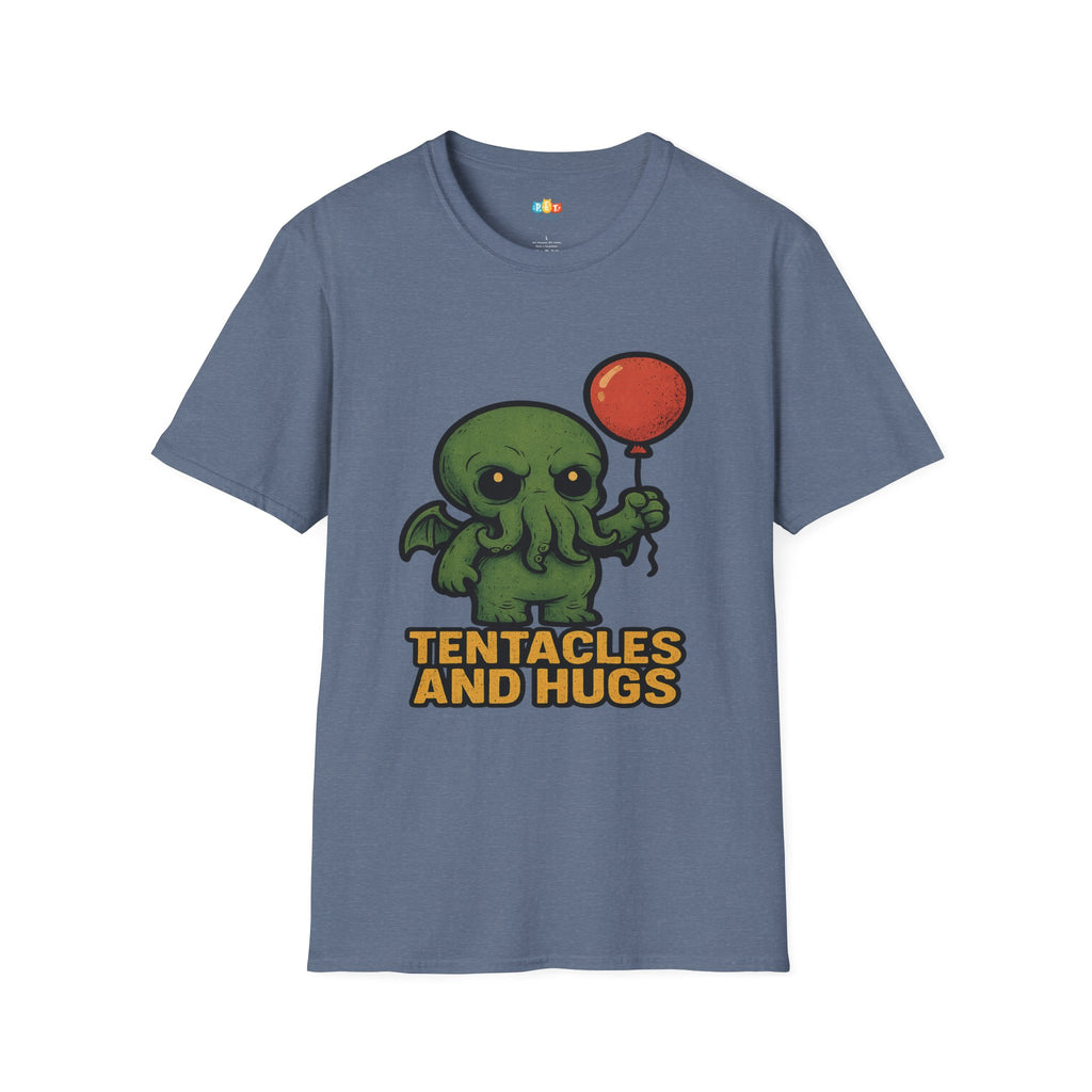 Tentacles and Hugs Cthulhu T-Shirt - Funny Cute Lovecraft Octopus Monster Horror Comedy Graphic Tee