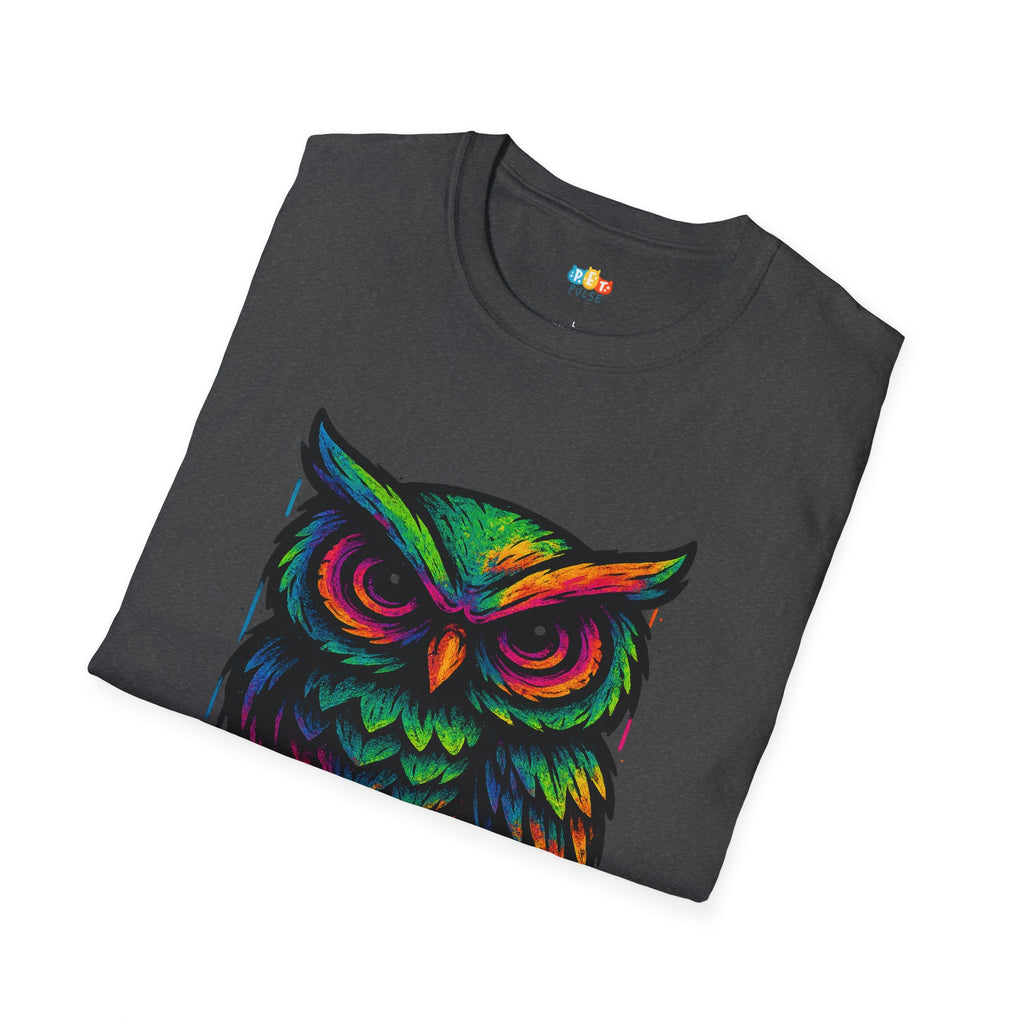 Late Night Artist Owl T-Shirt - Funny Rainbow Paint Splatter Creative Night Owl Graffiti Art Graphic Tee