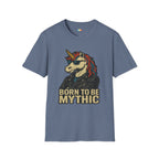 Born to Be Mythic Unicorn T-Shirt - Funny Cool Leather Jacket Biker Fantasy Magic Rebel Graphic Tee