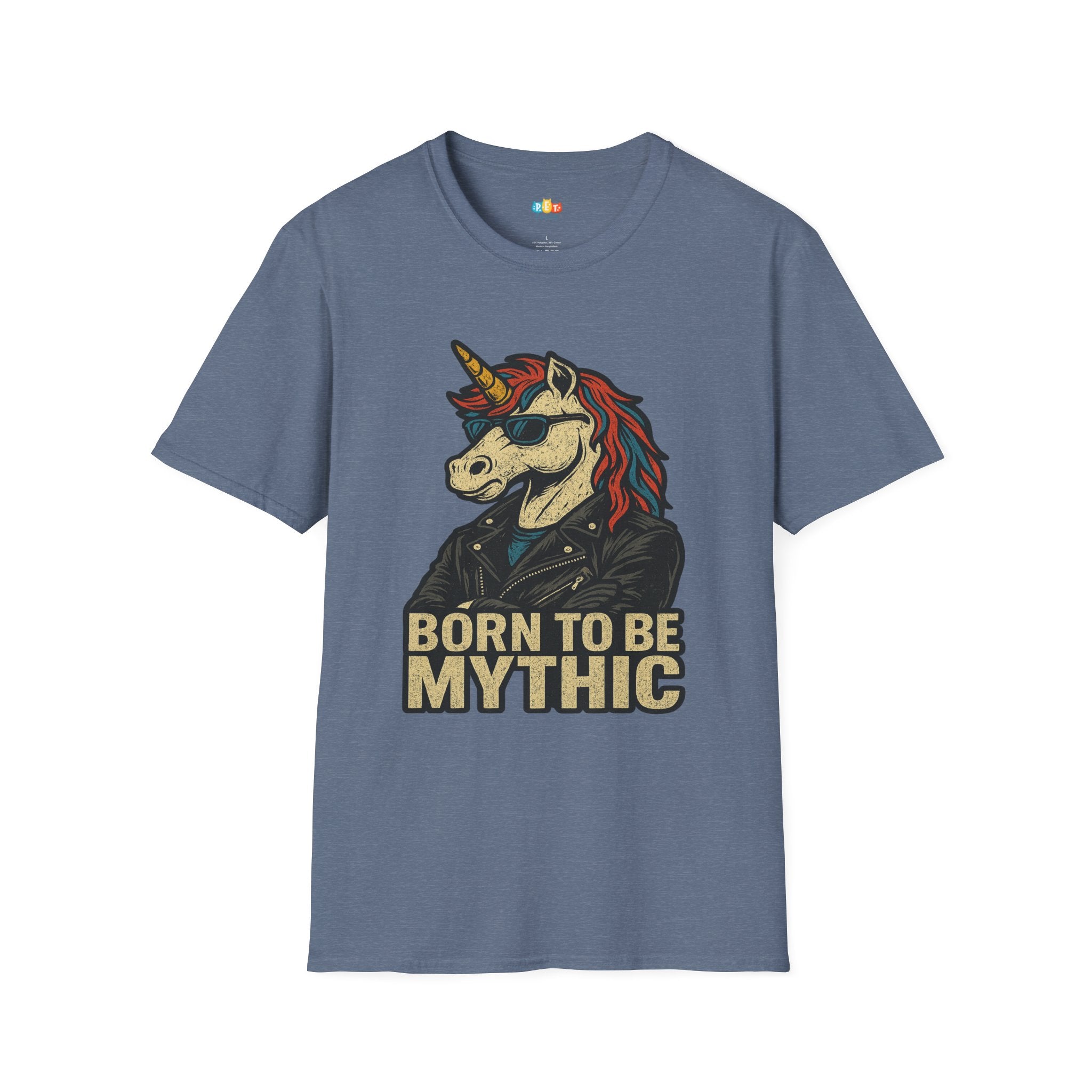 Born to Be Mythic Unicorn T-Shirt - Funny Cool Leather Jacket Biker Fantasy Magic Rebel Graphic Tee