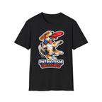 Patriotism Unleashed Funny Beagle Frisbee T-Shirt | Patriotic Beagle Catching Red Disc Graphic Tee | Uncle Sam Pups