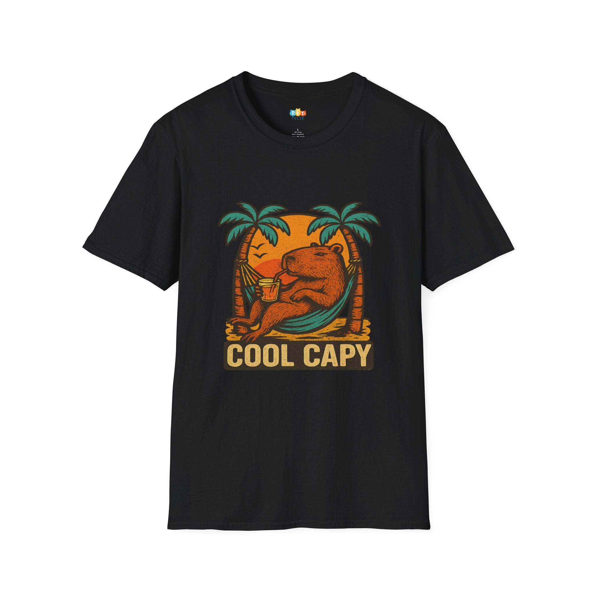 Cool Capy Tropical Vacation Capybara T-Shirt - Funny Beach Hammock Drink Palm Trees Summer Vibes Tee
