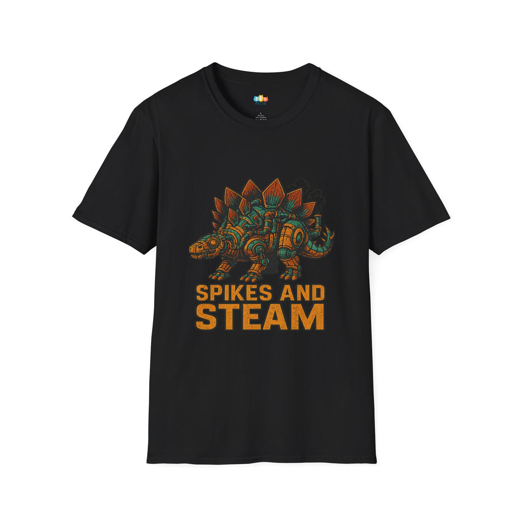 Spikes and Steam Steampunk Stegosaurus T-Shirt - Funny Mechanical Dinosaur Victorian Industrial Graphic Tee
