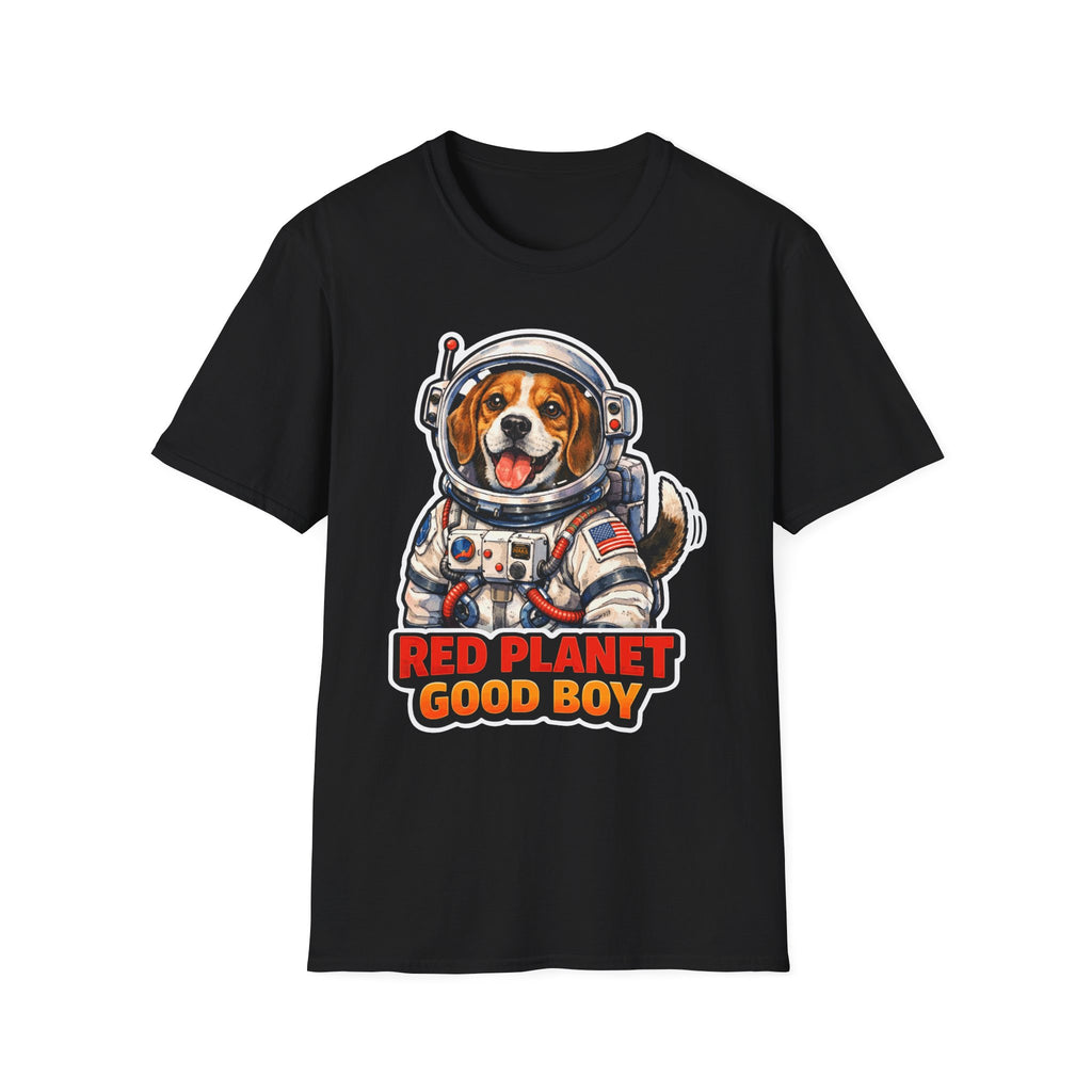 Red Planet Good Boy Funny Beagle Astronaut T-Shirt | Cosmic Encounters Collection by PetPulse