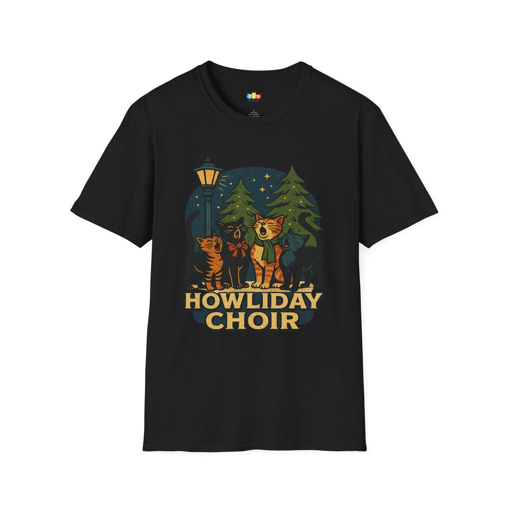 Howliday Choir Christmas T-Shirt - Funny Feral Cat Carolers Vintage Holiday Music Streetlight Xmas Tee