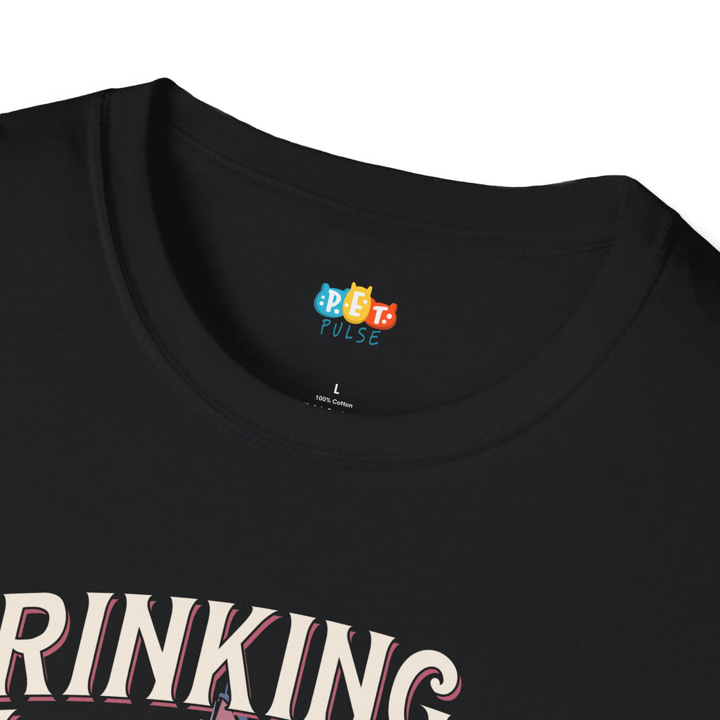 Drinking Wine and Feline Fine T-Shirt - Funny Cat Wine Lover Pun Feeling Good Wine Time Graphic Tee