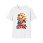A Treat for Liberty Patriotic Poodle T-Shirt | Apricot Poodle Balancing Biscuit American Flag Bandana Graphic Tee | Uncle Sam Pups