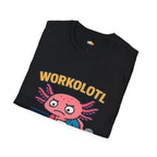 Workolotl Tired Axolotl Office Worker T-Shirt - Funny Animal Pun Work Life Coffee Stress Employee Tee