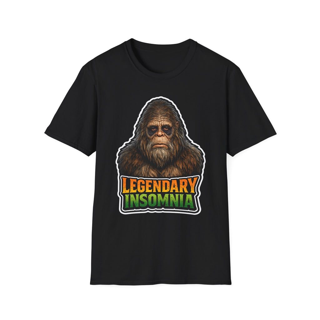 Legendary Insomnia Funny Bigfoot Portrait T-Shirt | Cryptid Companions Collection by PetPulse