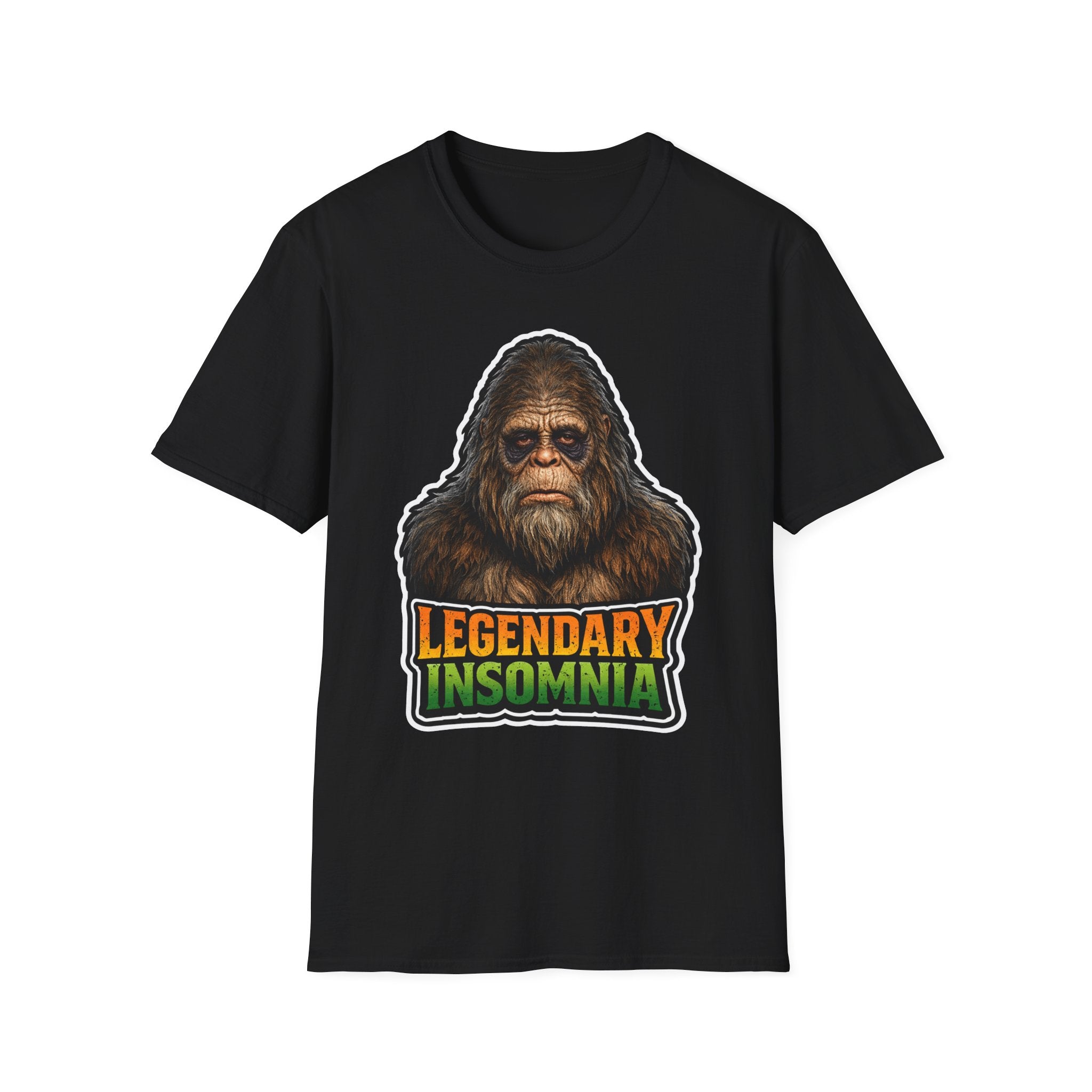 Legendary Insomnia Funny Bigfoot Portrait T-Shirt | Cryptid Companions Collection by PetPulse