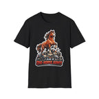I Am a One-Horse Army Action Hero Horse T-Shirt | Robot Wreckage Victorious Horse Graphic Tee | Mane Event Collection by PetPulse