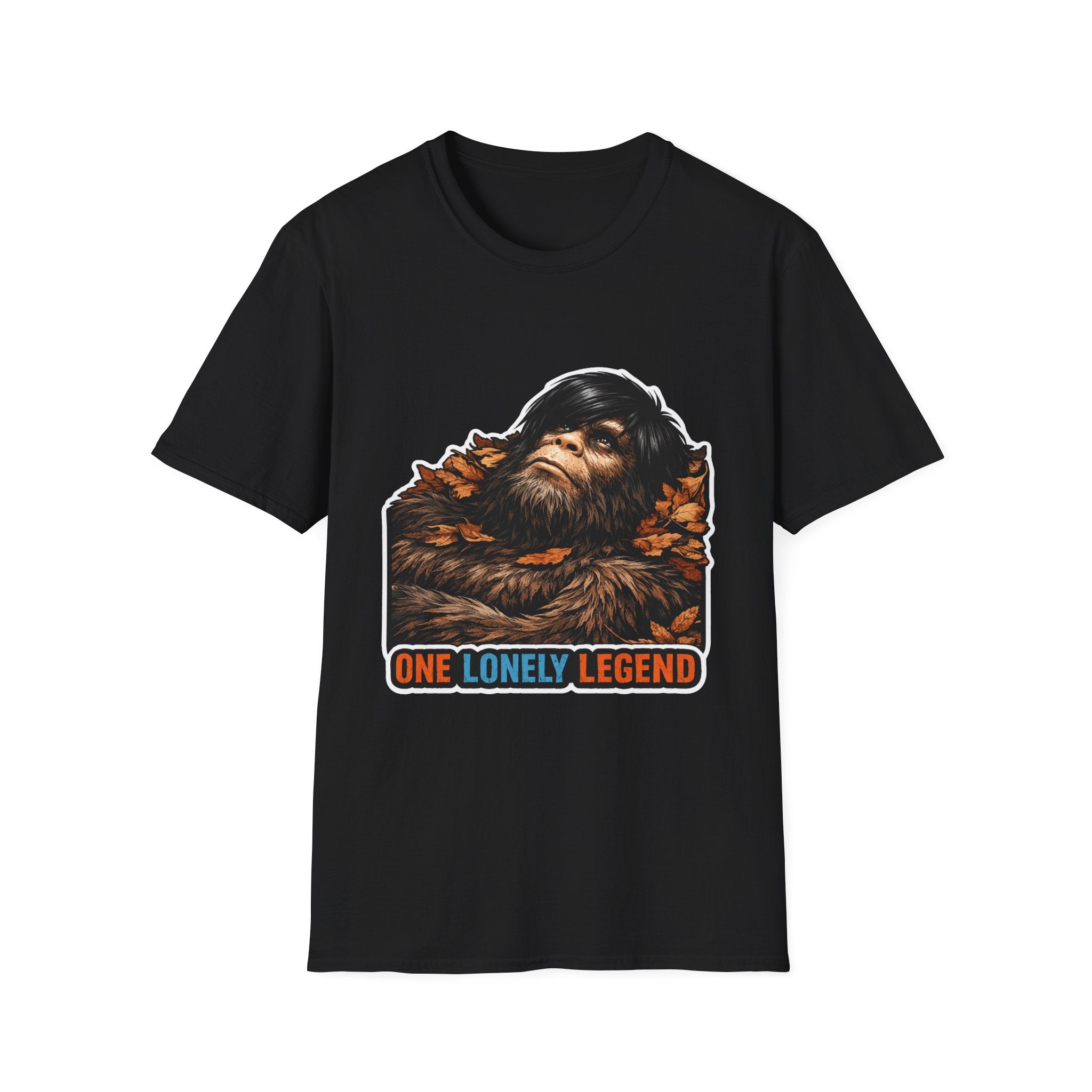 One Lonely Legend Emo Bigfoot T-Shirt - Fall Leaves Sasquatch Tee for Melancholy Cryptid Fans