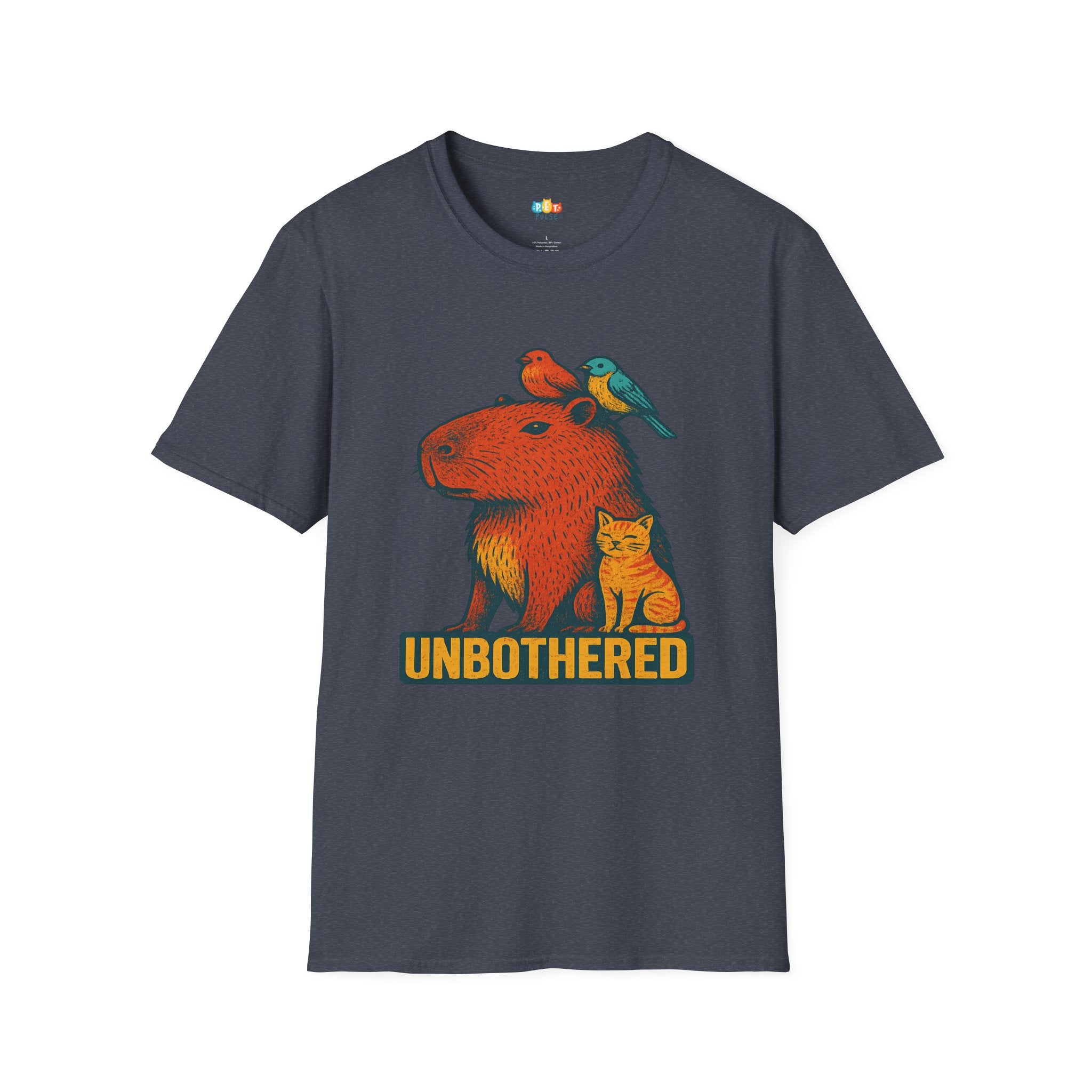 Unbothered Capybara With Cat And Birds T-Shirt - Funny Chill Animal Friendship Zen Vibes Graphic Tee