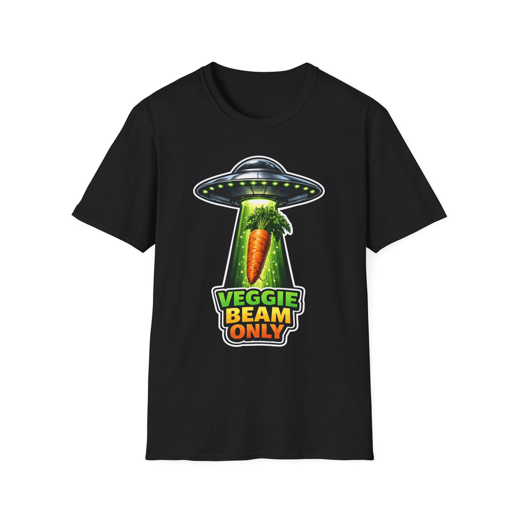 Veggie Beam Only Funny UFO Abducting Carrot T-Shirt | Cosmic Encounters Collection by PetPulse