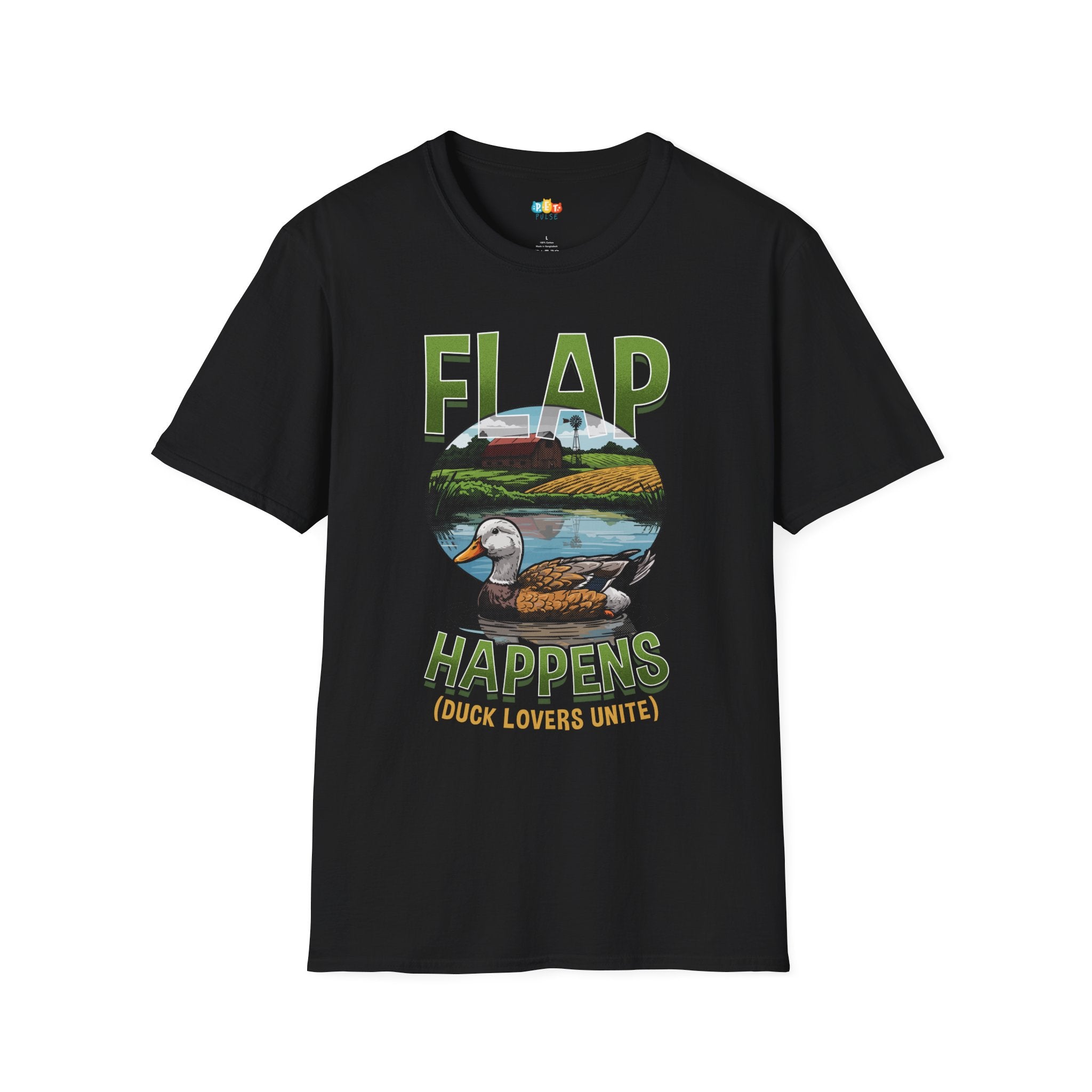 Flap Happens Duck Lovers Unite T-Shirt - Funny Waterfowl Hunter Farm Pond Life Rural Country Graphic Tee